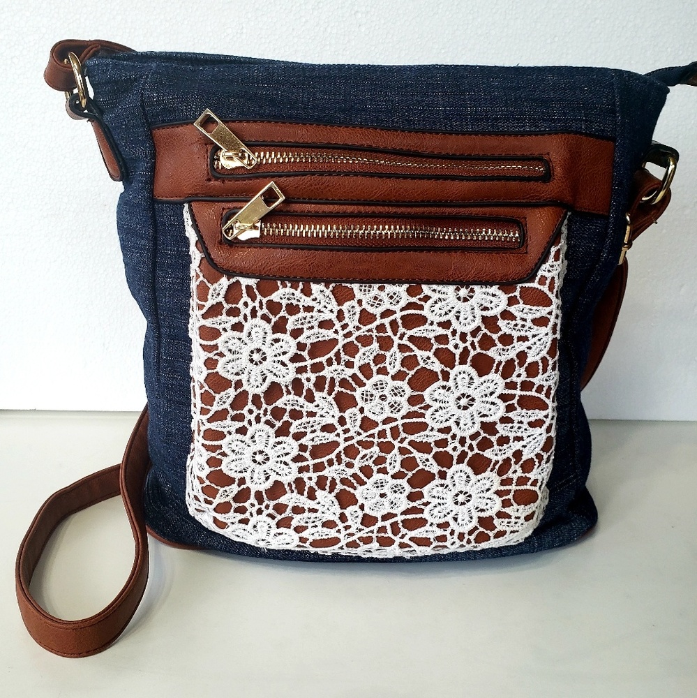 Lace Denim Crossbody Bag
